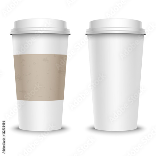 Vector illustration set of coffee cups, with cardboard cover and empty.