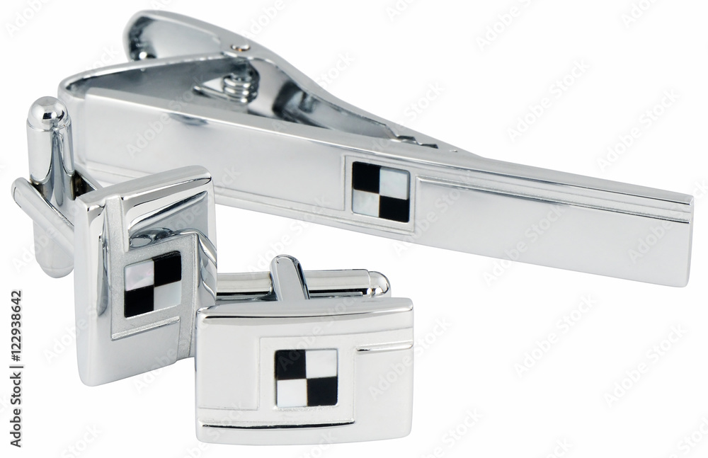Tie-pin and cuff links on white Tie-pin and cuff links on white