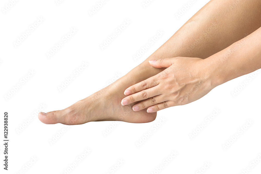 Hand of male or female touch foot-2