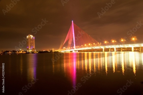 Tran Thi Ly bridge at night in Da Nang city, Vietnam