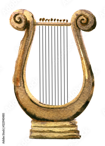 watercolor sketch of harp on white background photo