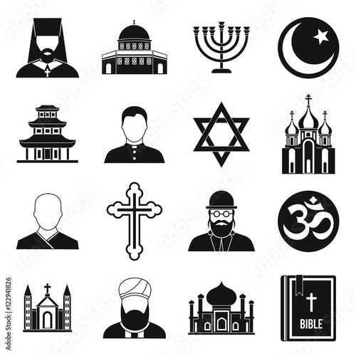Religious symbol icons set in simple style. World religions and badges set collection vector illustration
