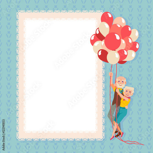Grandmother and  grandfather flight on balloons
