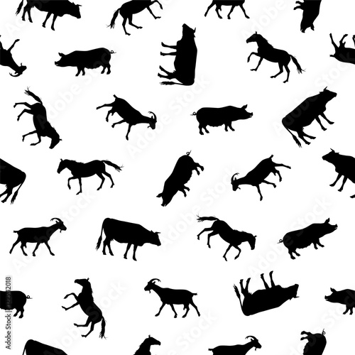 Seamless pattern - farm animals silhouettes