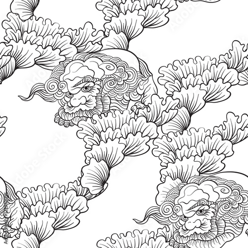 Asian Japanese tradition seamless pattern in white and black col