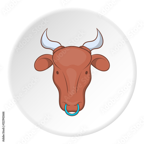 Cow icon in cartoon style isolated on white circle background. Animals symbol vector illustration