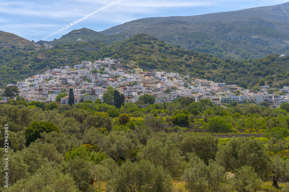 Panoramic view of Naxos countryside. Summer in Cyclades, Greece.