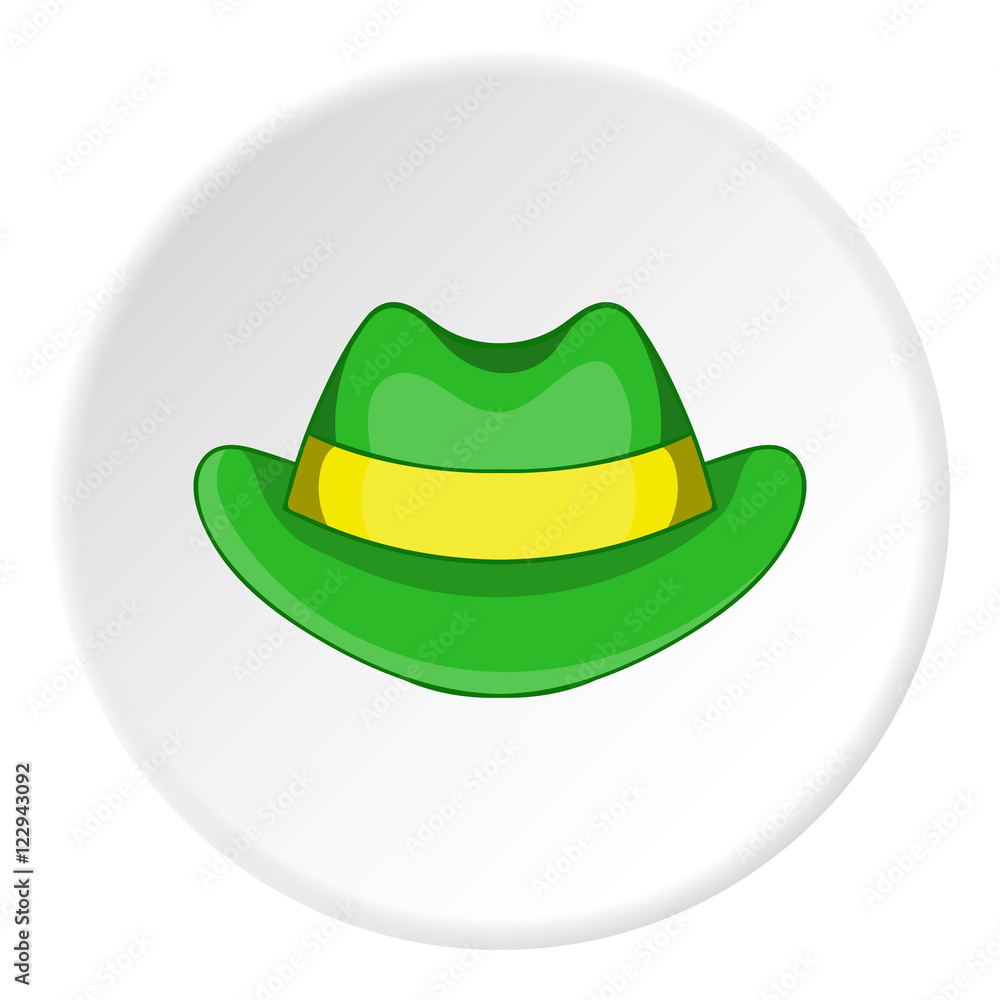 Green hat icon in cartoon style isolated on white circle background. Headdress symbol vector illustration Green hat icon in cartoon style isolated on white circle background. Headdress symbol vector illustration