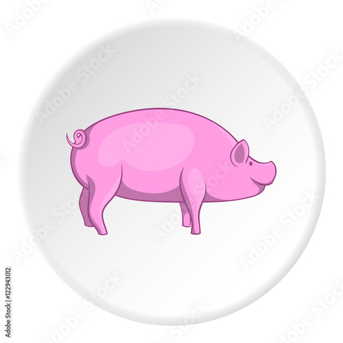 Pig icon in cartoon style isolated on white circle background. Animals symbol vector illustration 