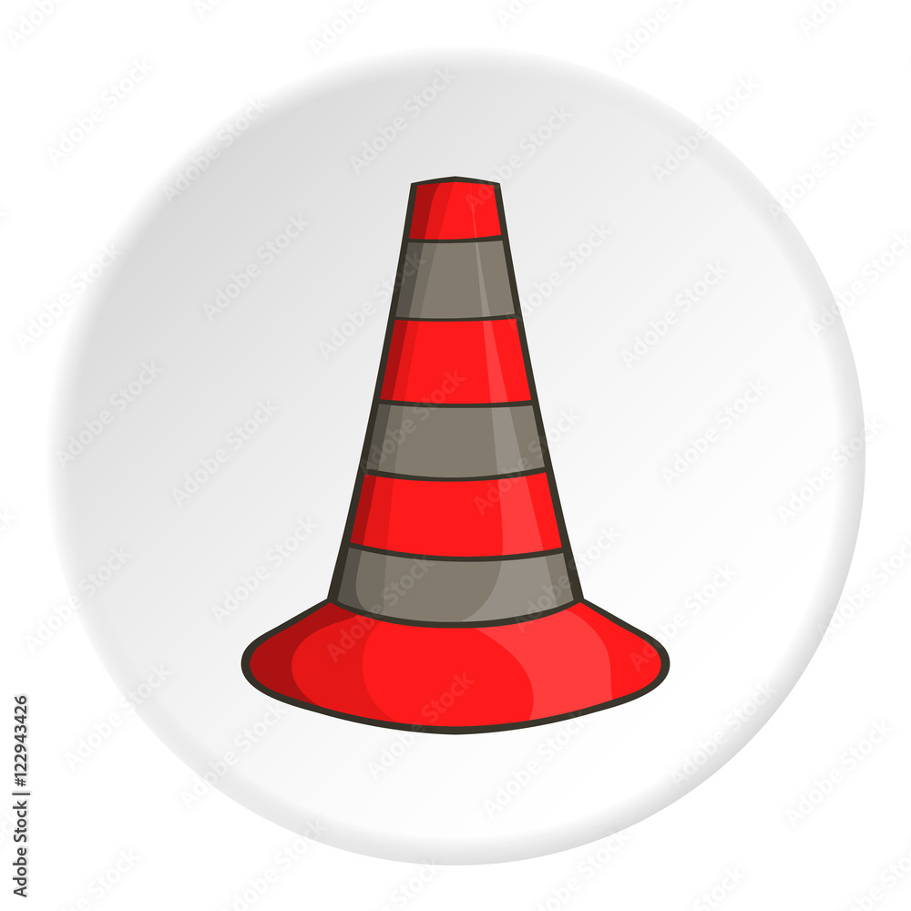 Safety cones icon in cartoon style isolated on white circle background. Fence symbol vector illustration Safety cones icon in cartoon style isolated on white circle background. Fence symbol vector illustration