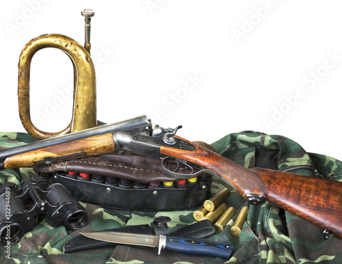 hunting equipment on white background