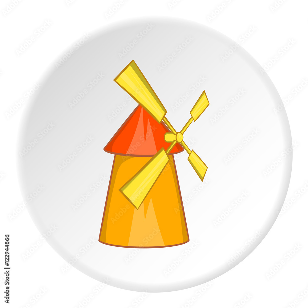 Mill icon in cartoon style isolated on white circle background. Structure symbol vector illustration Mill icon in cartoon style isolated on white circle background. Structure symbol vector illustration