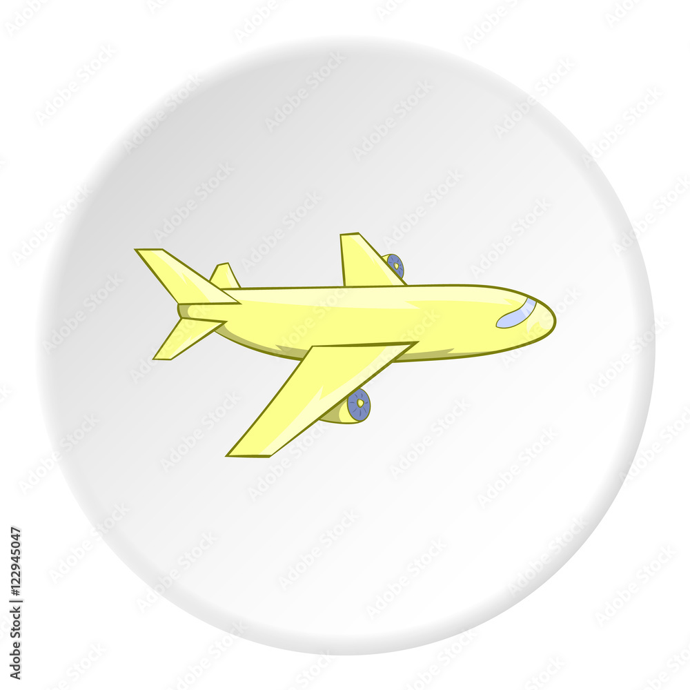 Fototapeta premium Plane icon in cartoon style isolated on white circle background. Air symbol vector illustration