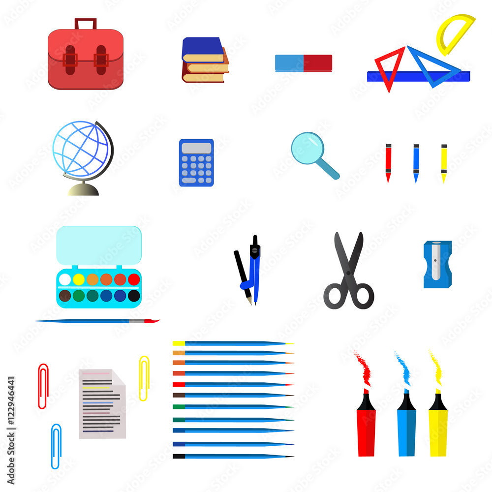 School and education icons, symbols, objects set. School and education icons, symbols, objects set.