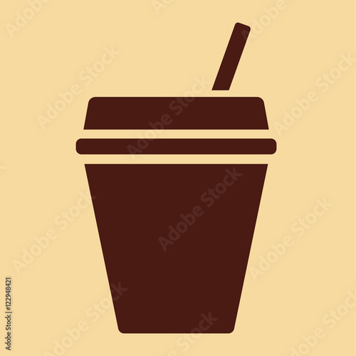 glass drink paper plastic cola coffee cup with straw icon brown