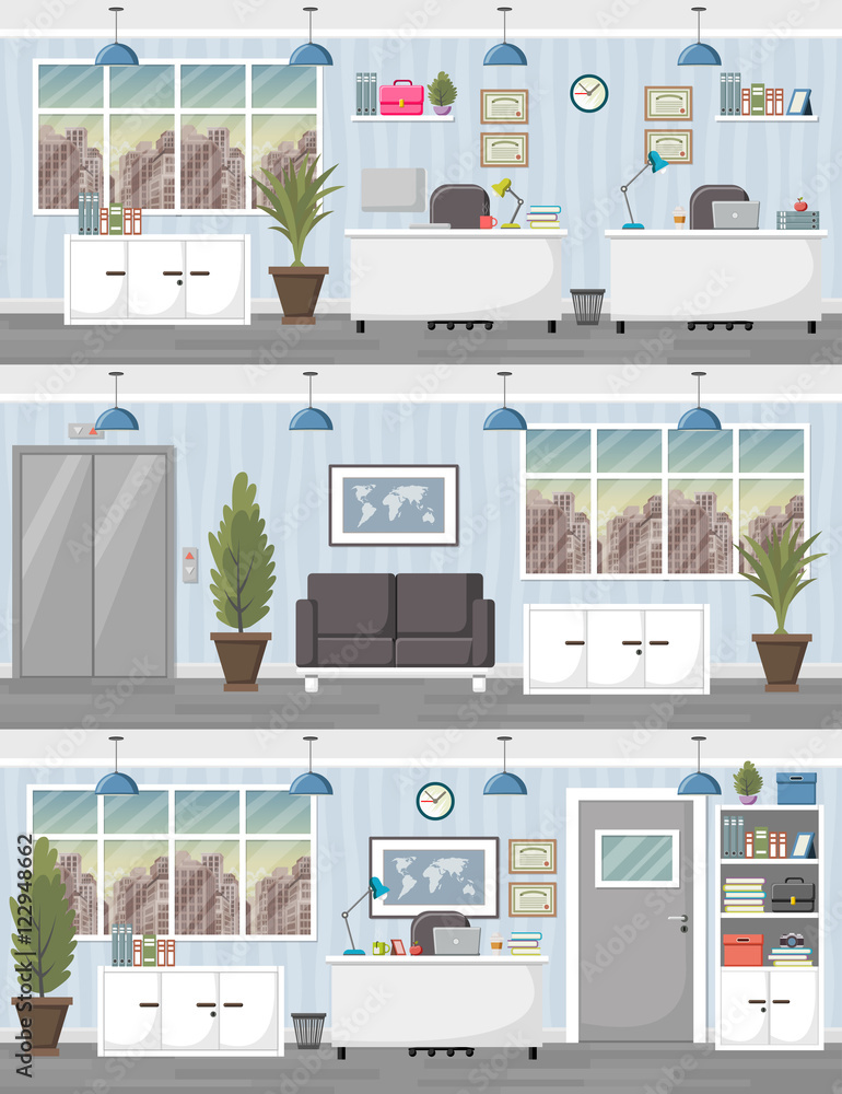 Office workspace background with desk. Business workplace in the city.
Office workspace background with desk. Business workplace in the city.