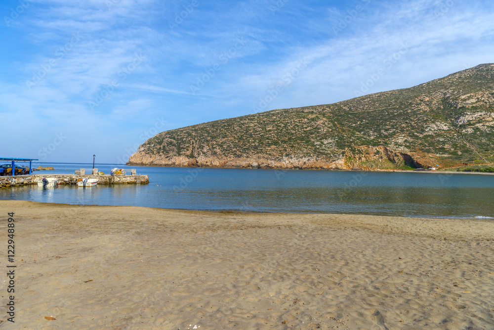 Peaceful scenery on a beautiful beach in Naxos, Cyclades, Greece