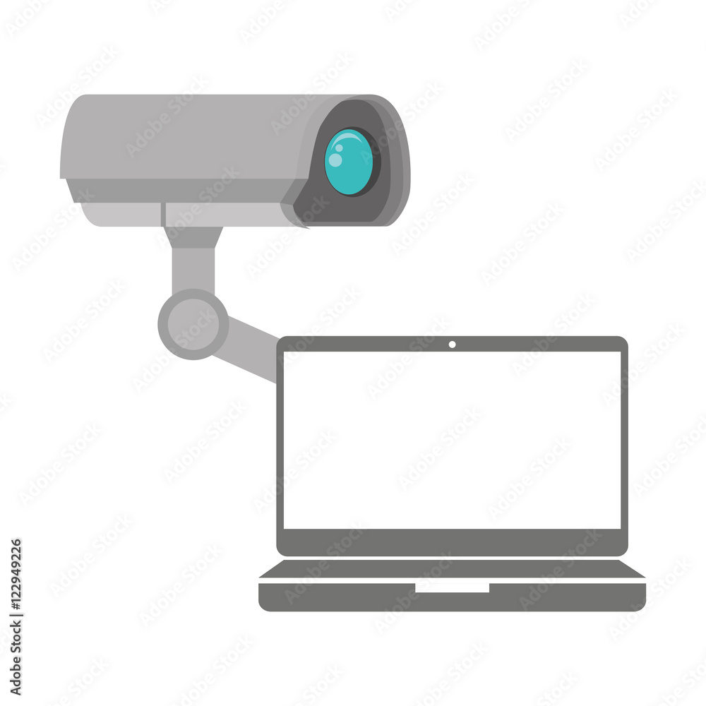 security camera system and laptop computer icon. vector illustration security camera system and laptop computer icon. vector illustration