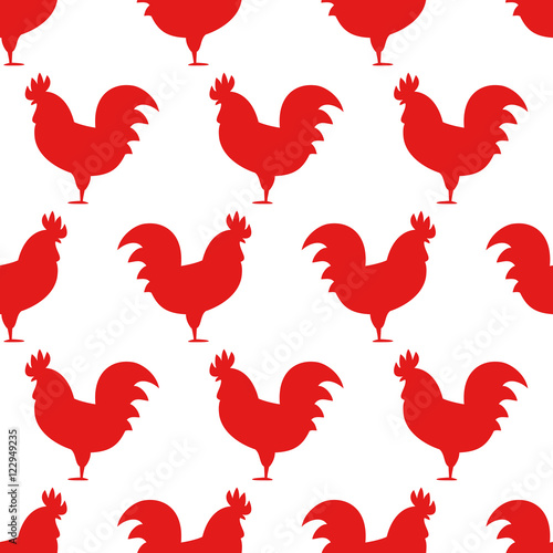 Red roosters seamless pattern. Chinese New year 2017.