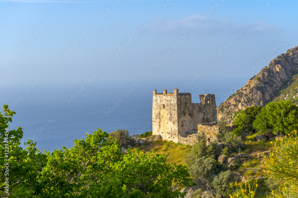 Old castle in Naxos countryside, Cyclades, greece.