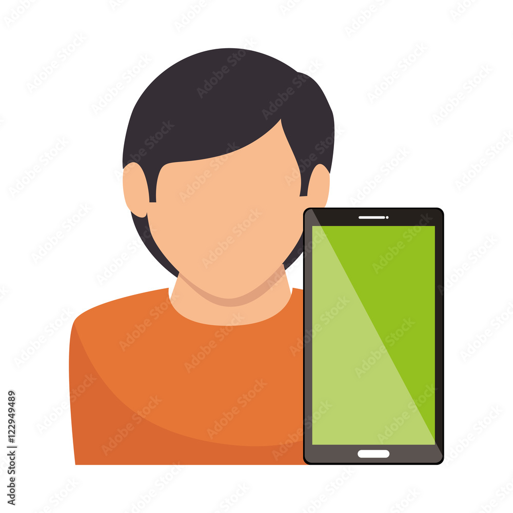 avatar man person with smartphone device. vector illustration avatar man person with smartphone device. vector illustration