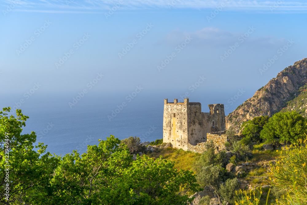 Old castle in Naxos countryside, Cyclades, greece.