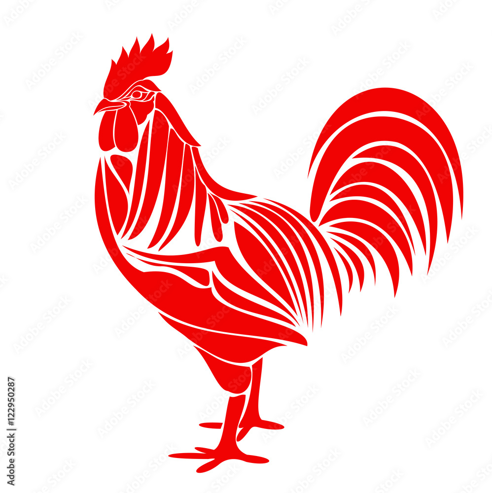 Red Rooster. Vector illustration for card, emblem and logo design for