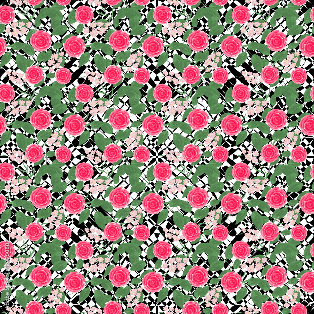 Floral seamless pattern , cute red flowers black , light background. For printing on fabric and paper Floral seamless pattern , cute red flowers black , light background. For printing on fabric and paper