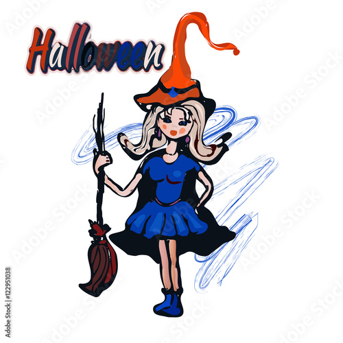Halloween character witch, cartoon, vector