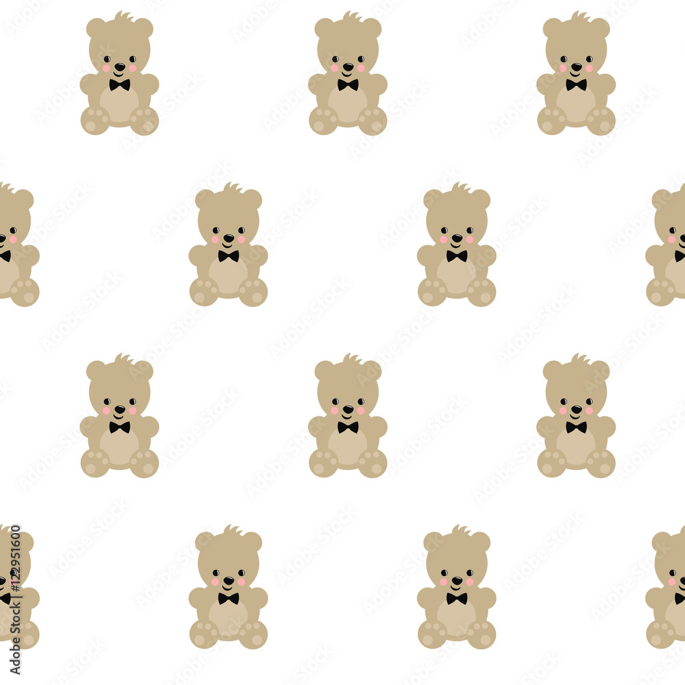Teddy Bear seamless pattern on white background. Cute vector with baby  bear. Design for print on baby's clothes, textile, baby shower, wallpaper,  fabric. Stock Vector