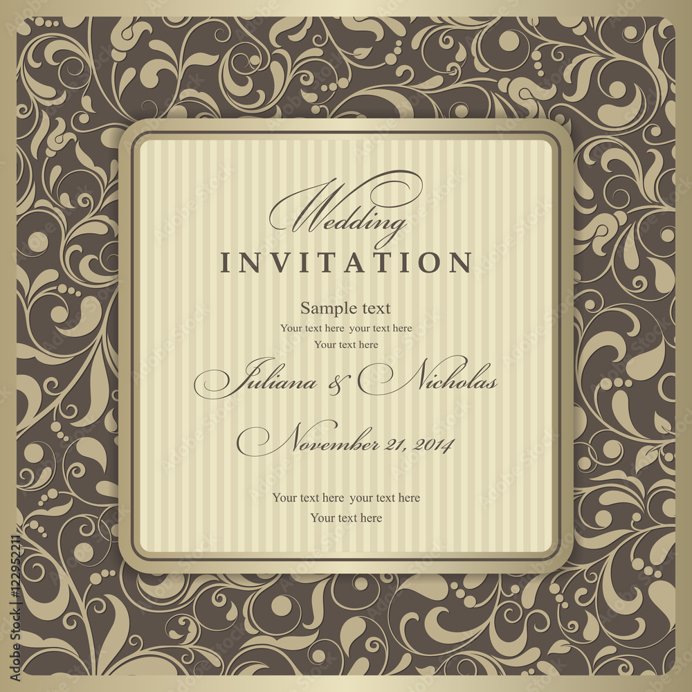 Invitation cards in an old-style gold and brown