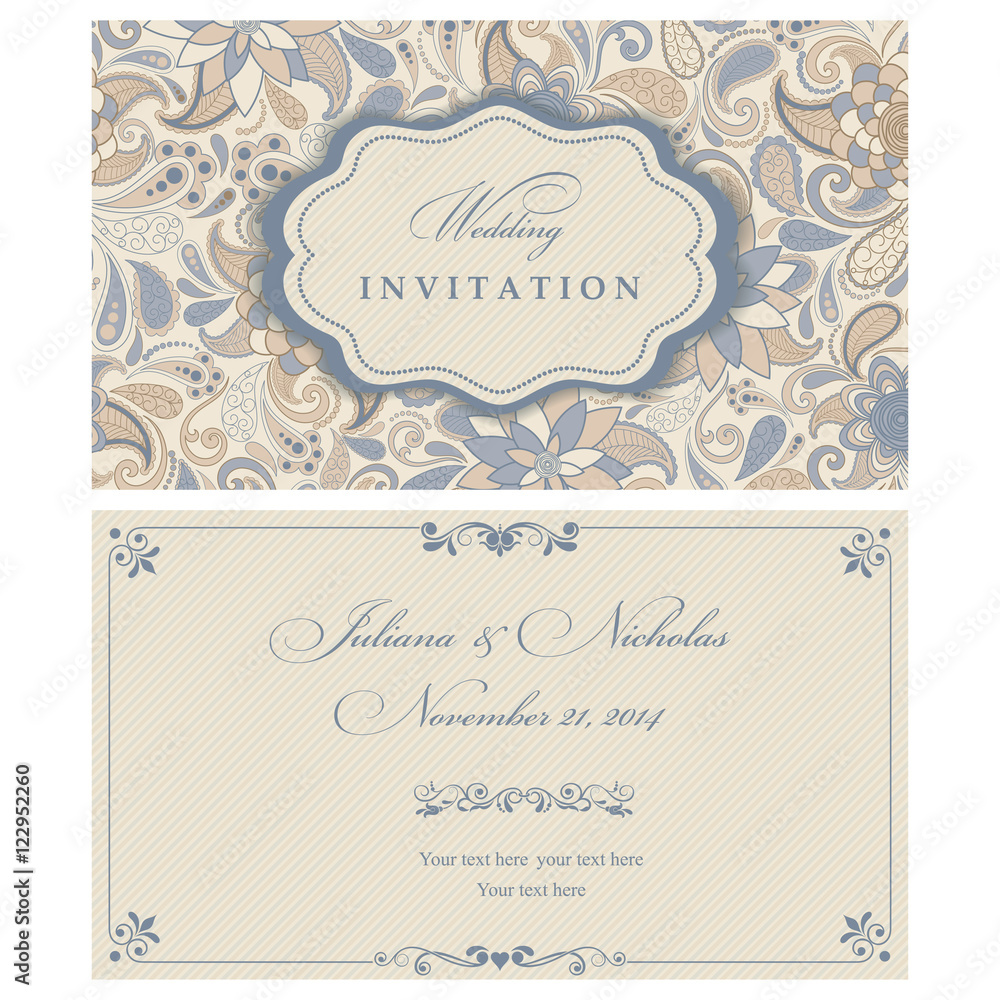 Wedding Invitation. Greeting Card with Flowers in a folk style Wedding Invitation. Greeting Card with Flowers in a folk style