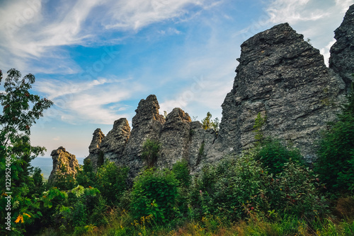 Amazing landscape with mountain range and beautiful blue sky, dragon backbone, Russia, Ural, Europe - Asia boundary