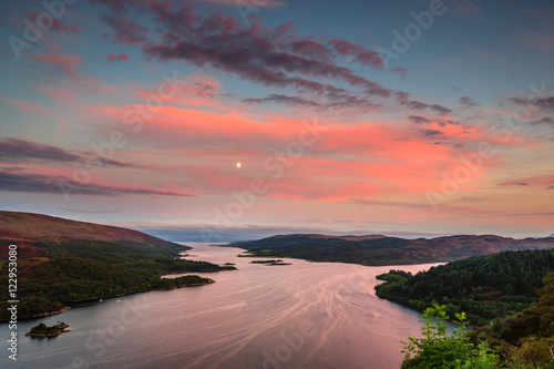 Kyles of Bute in Twilight, also known as Argyll's Secret Coast, in the Firth of Clyde, looking down the eastern Kyle after sunset and the moon rising photo