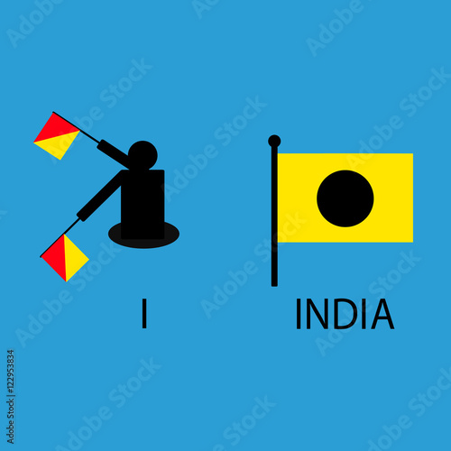 International marine signal flag, sea alphabet , vector illustration, semaphore, communication, india.