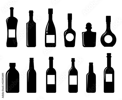 Set of vector silhouettes of bottles on a white background bottle icon collection