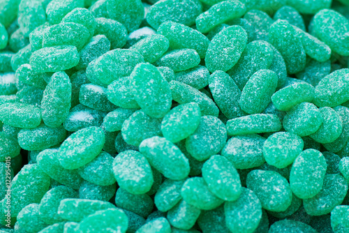 Green jelly mint candies sprinkled with sugar