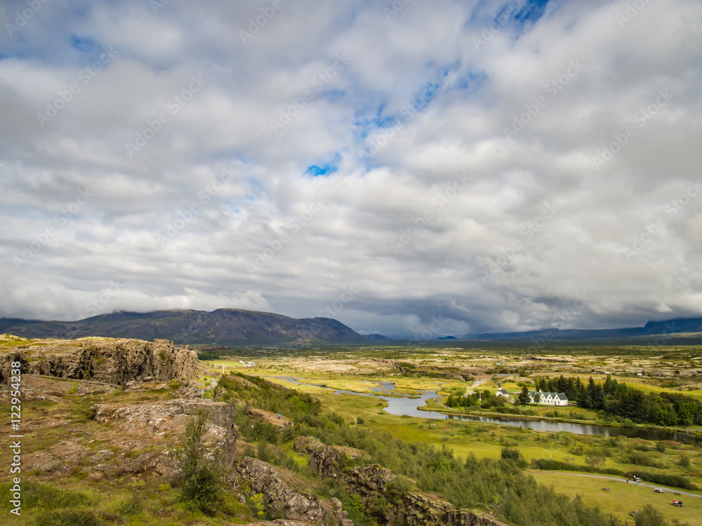 Famous Thingvellir National Park in Iceland with white church