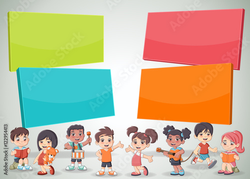 Vector brochure backgrounds with cartoon children. Infographic template design.
