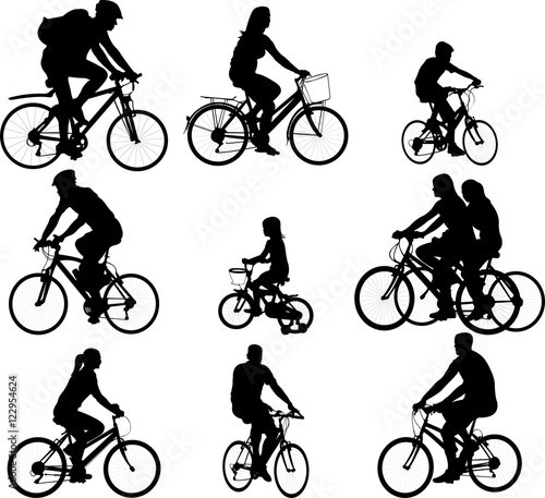 bicyclists silhouettes collection - vector