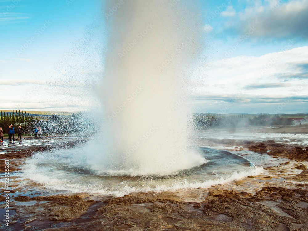 Beautiful Geyser erupting in Iceland