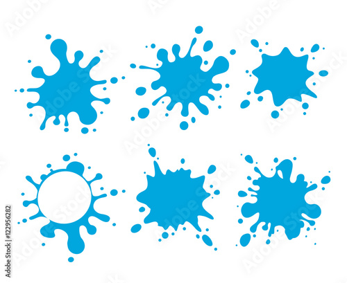 Set of blue vector water splashes isolated over white
