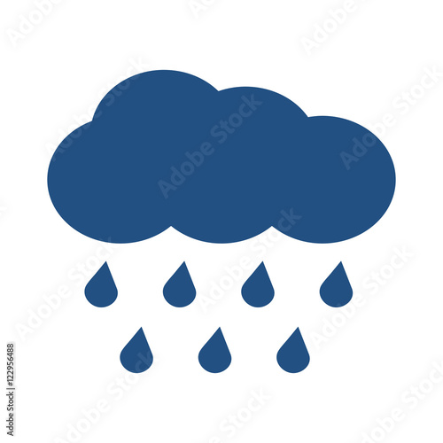 Blue vector cloud with falling rain isolated over white