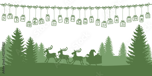 Adventskalender mit Winterlandschaft (Grün)