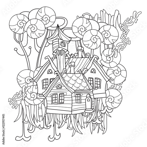 Vector cute fairy tale town doodle