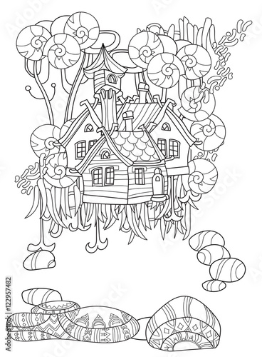 Vector cute fairy tale town doodle