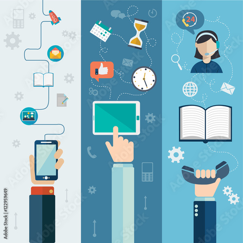Technical support call center and service flat banner set isolated vector illustration