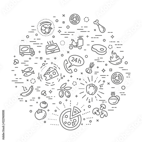 pizza concept illustration,line design vector template