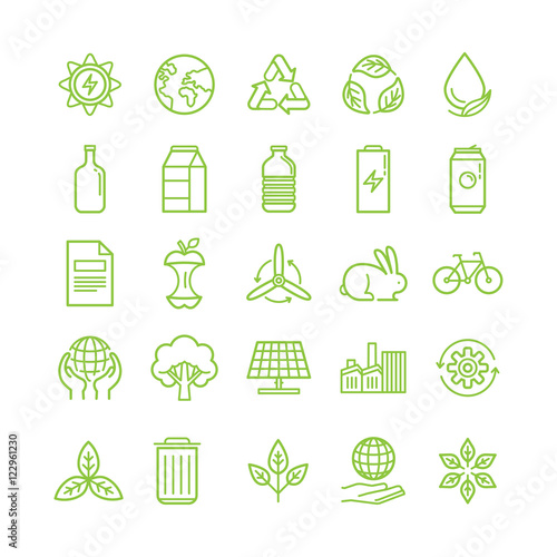 Vector set of linear icons - recycle and ecology theme