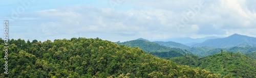 Mountain green forests with nature landscape , cloud cover .